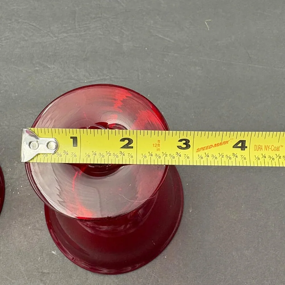 Vintage Ruby Red Hand Blown Glass Dessert Coupe Sherbet Set of 2 Art Deco Pontil